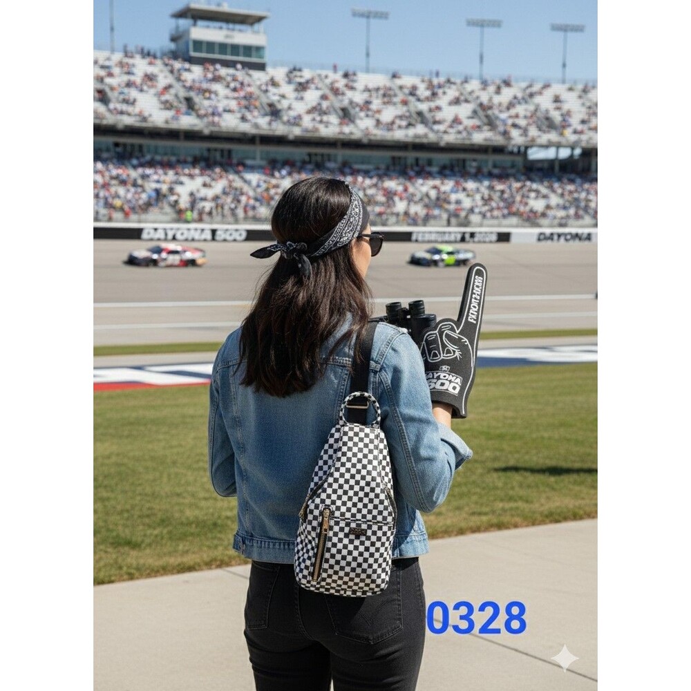 Black And White Checkered Sling Bag NWT - 0328